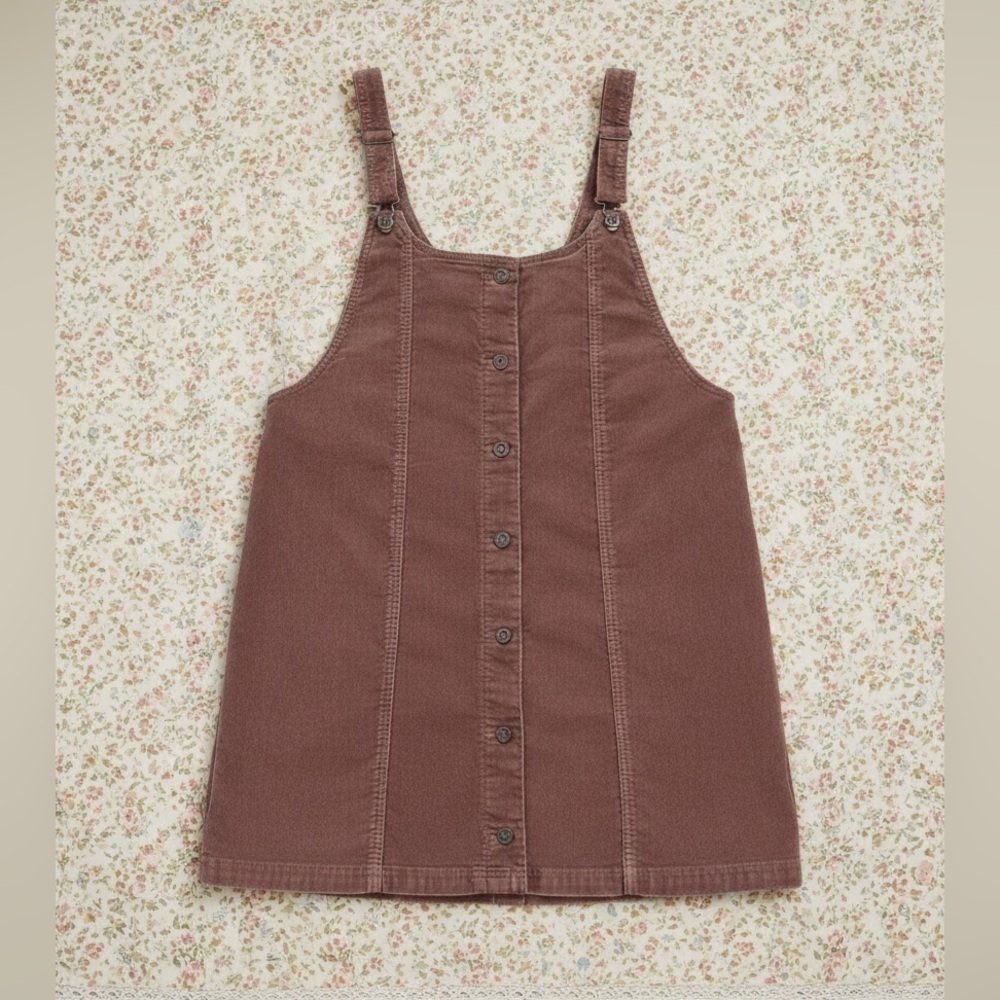 Celebrity Pink Brown Corduroy Overall Dress XXL Button Front Boho Autumn STRECH